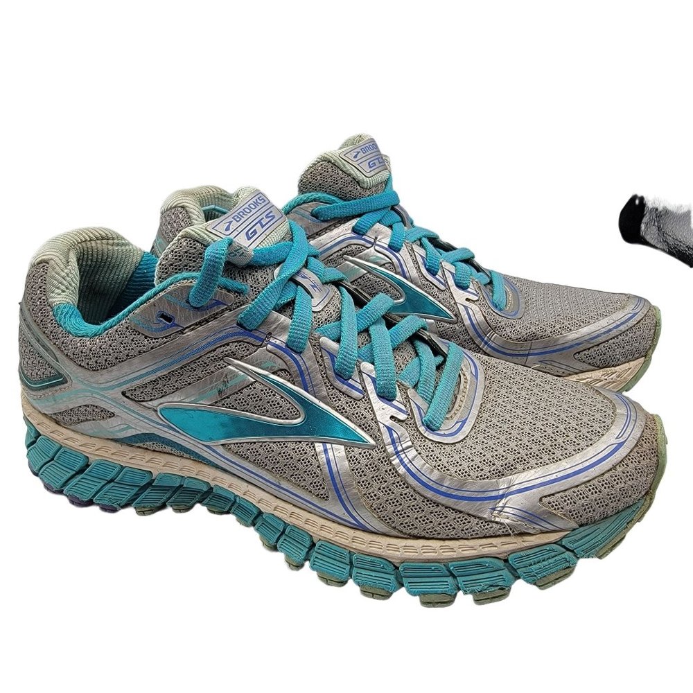 Brooks Adrenaline GTS 16 Women 6.5 Silver Blue Running Shoes Lace Up 1202031B170